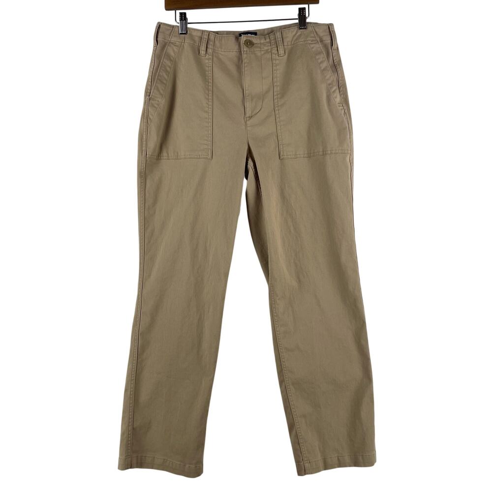 Lands' End Womens High Rise Chino Utility Straight Leg Pants 14 Khaki